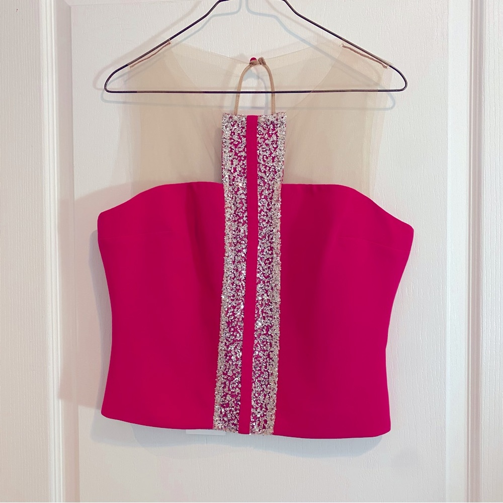 ACCESS Fashion - Nude mesh, glitter, bright pink top - Size M - NEW with tag